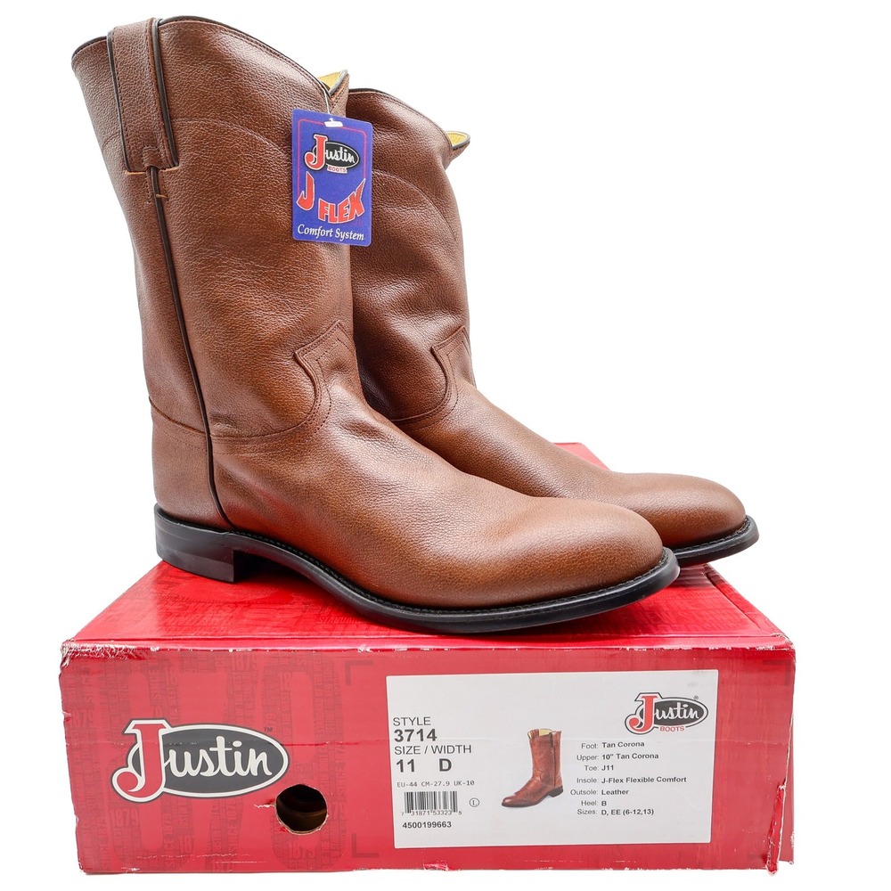 Justin Boots 3714 Mens 11 D Vintage Tan Corona Leather Western Cowboy Boots NWT